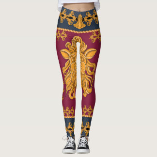 Löwenkopfschal: goldenes Motiv. Leggings