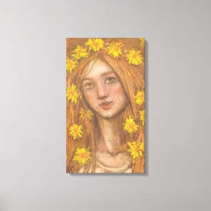 Löwenleuchter, Blonde Girl Blume Malerei Leinwanddruck