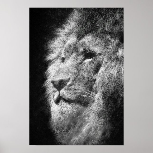 Löwenmane schwarz-weiß, feine Linie Kunst Poster (Vorne)