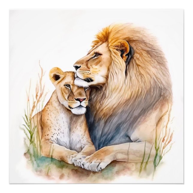Löwenmännchen & Weibchen in Liebe für Löwenliebhab Fotodruck (Vorne)