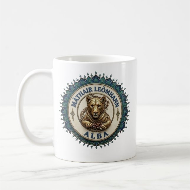 Löwenmutter. Schottland Coffee Mug Kaffeetasse (Links)
