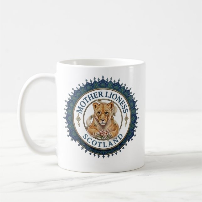 Löwenmutter. Schottland Kaffeetasse (Links)
