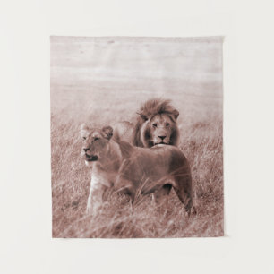 Löwenpaare, sepia (vertikal) Tapestry Wandteppich