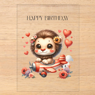 Löwenpilot Geburtstag Acryleinladungen