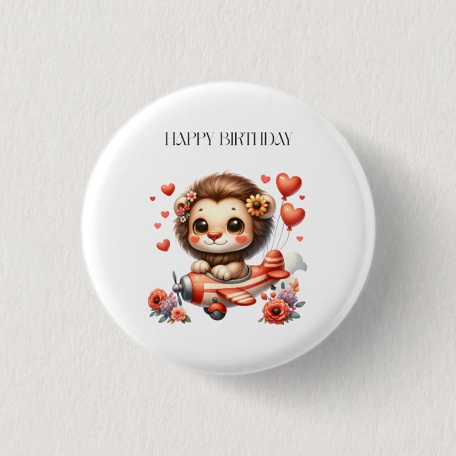 Löwenpilot Geburtstag Button (Vorderseite)