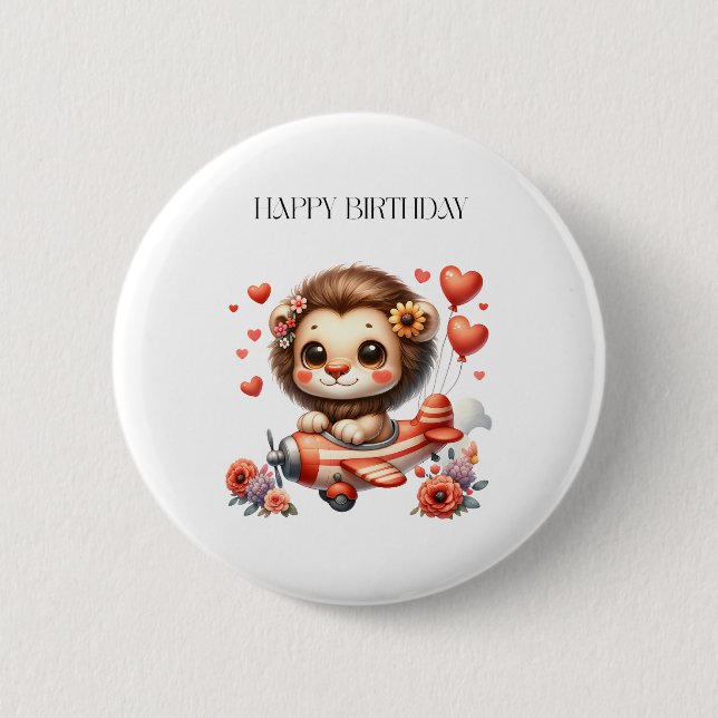 Löwenpilot Geburtstag Button (Vorderseite)