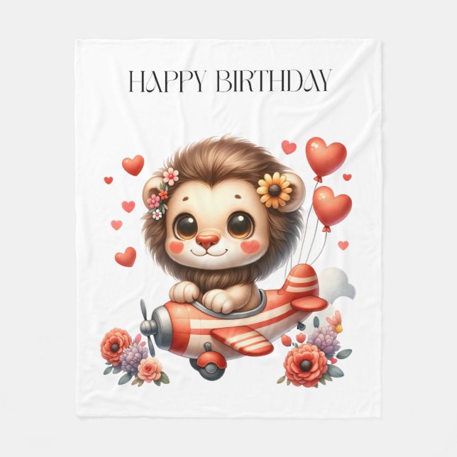 Löwenpilot Geburtstag Fleecedecke (Vorderseite)