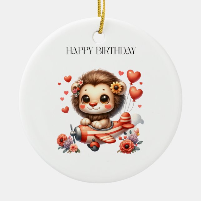 Löwenpilot Geburtstag Keramik Ornament (Vorne)