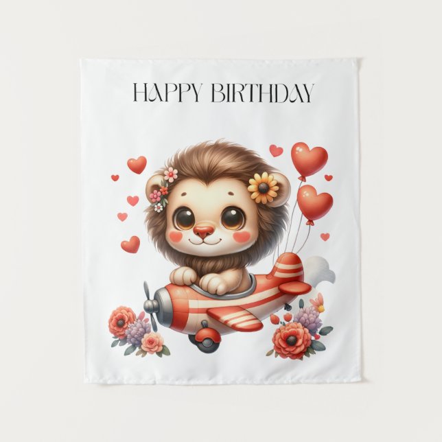 Löwenpilot Geburtstag Wandteppich (Vorderseite)