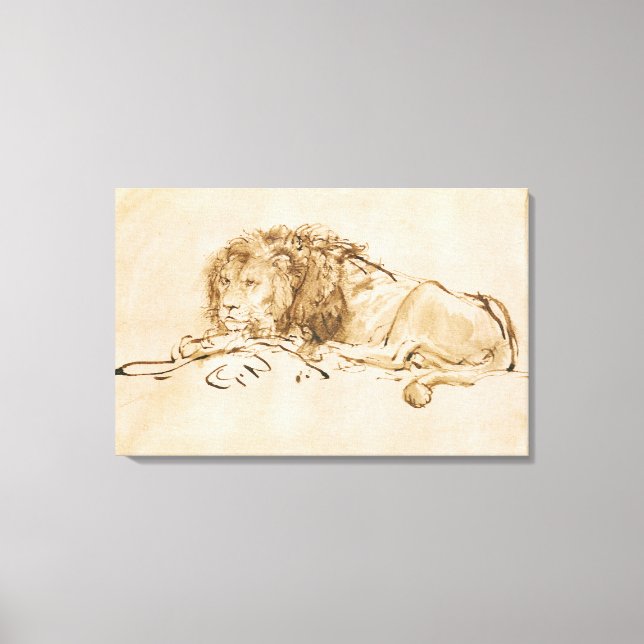 Löwenrückhaltung (Stift und Tinte auf Papier) Leinwanddruck (Vorderseite)
