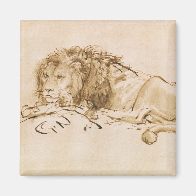 Löwenrückhaltung (Stift und Tinte auf Papier) Magnet (Vorne)