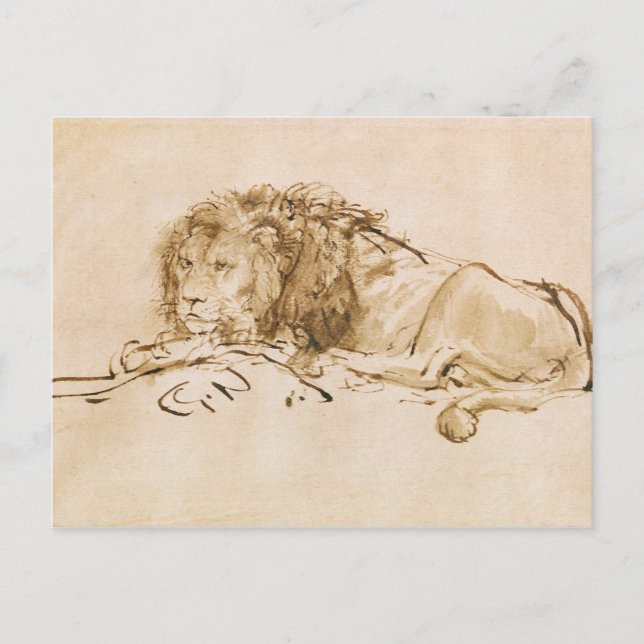Löwenrückhaltung (Stift und Tinte auf Papier) Postkarte (Vorderseite)
