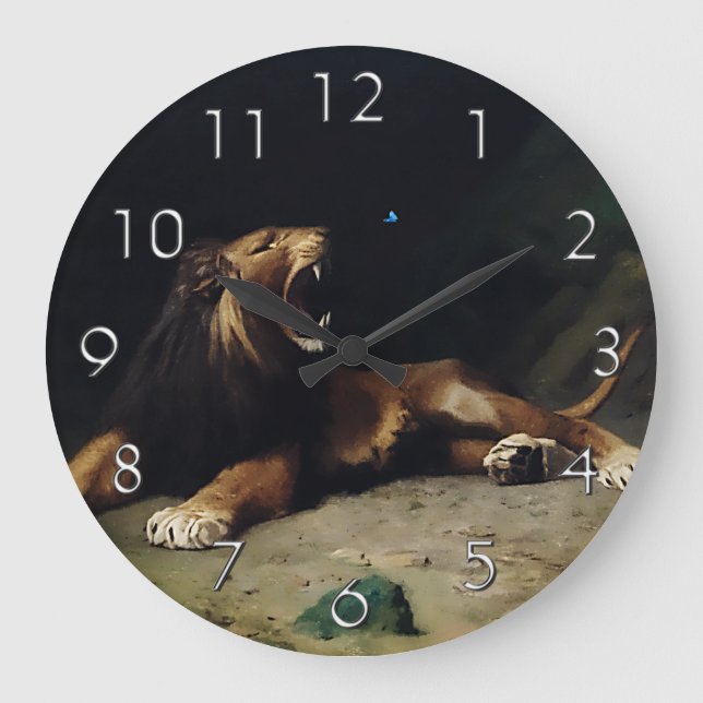 Löwenschnappen bei einem Schmetterling Große Wanduhr (Vorderseite)