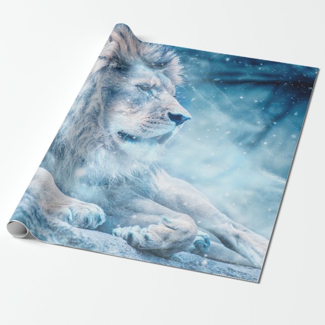 Löwenschnee liegend Tier Geschenkpapier (Ungerollt)