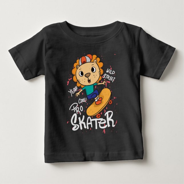 Löwenskateboard Baby T-shirt (Vorderseite)