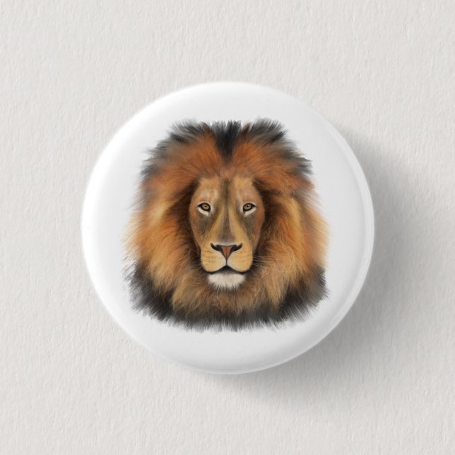 Löwenwasserfarbe Leo Königssafari-Urwaldkatze Button (Vorderseite)