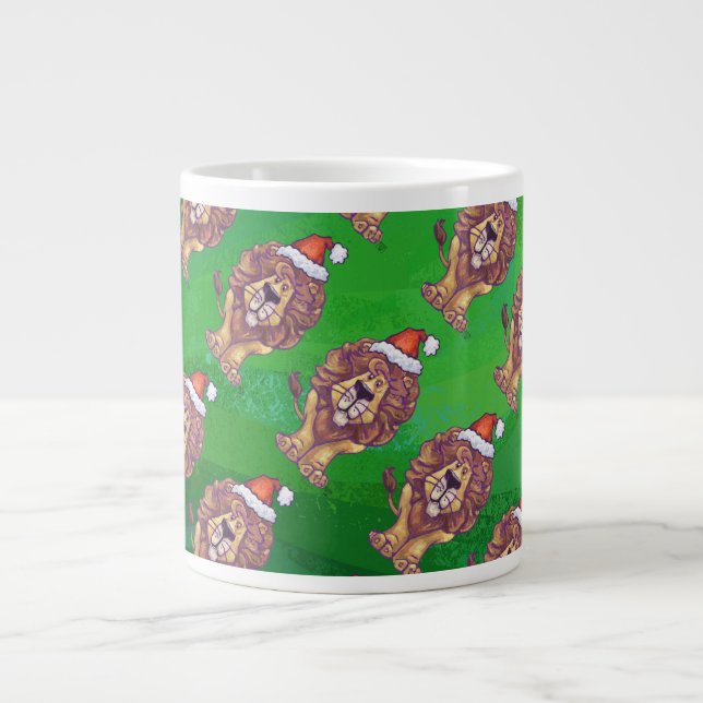 Löwenweihnacht auf Grün Jumbo-Tasse (Vorderseite)