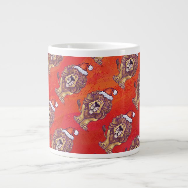 Löwenweihnacht auf Rot Jumbo-Tasse (Vorderseite)