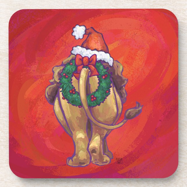 Löwenweihnacht auf Rot Untersetzer (Vorderseite)