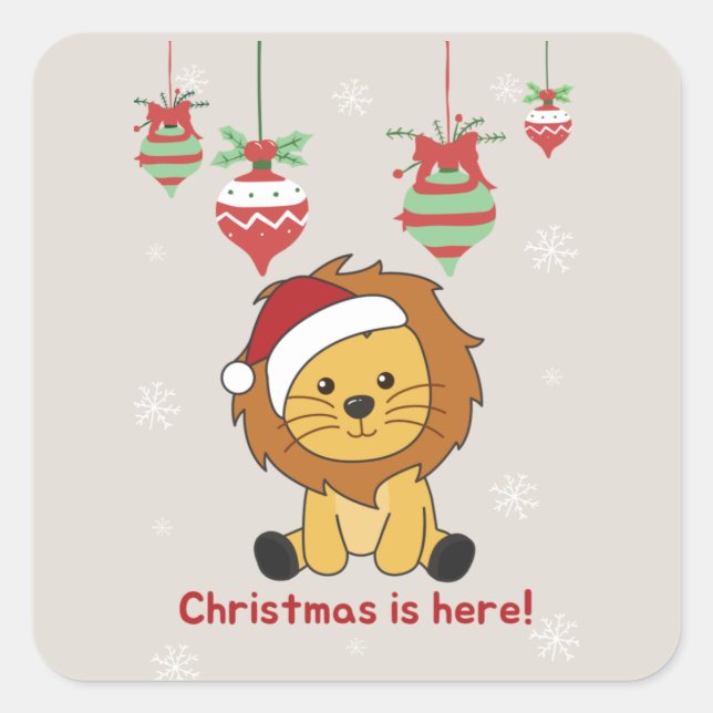 Löwenweihnachtsschnee Wintertiere Lions Square St Quadratischer Aufkleber (Vorderseite)