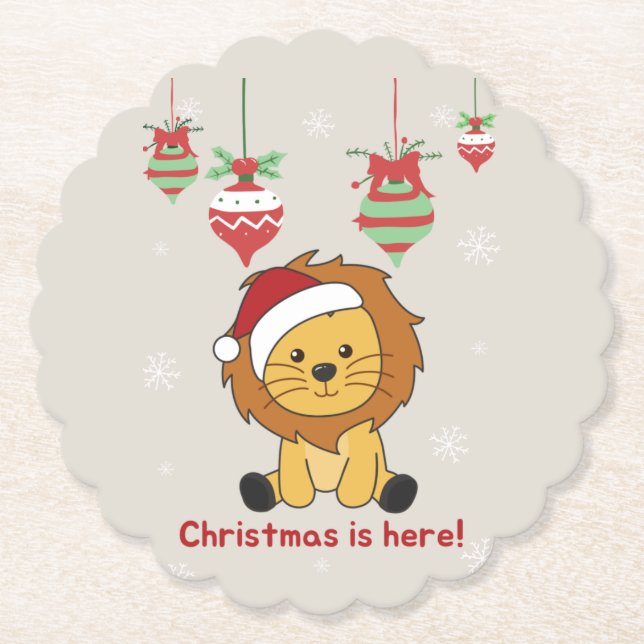 Löwenweihnachtsschnee Wintertiere Löwen Papier Coa Untersetzer (Vorderseite)