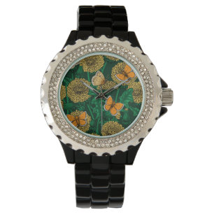 Löwenwiese auf dunkelgrün armbanduhr