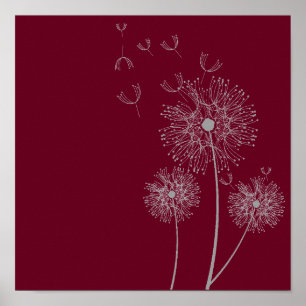 Löwenzahn-Blume auf Burgunder-Kunst Poster