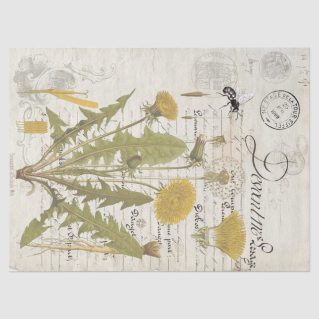 Löwenzahn-Skript Decoupage Gewebe-Blätter Seidenpapier (Vorderseite)