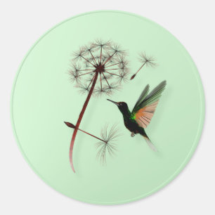 Löwenzahn und kleine grüne Kolibri-Aufkleber Runder Aufkleber