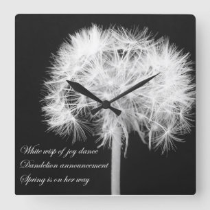 Löwenzahnhaiku-Wanduhr Quadratische Wanduhr