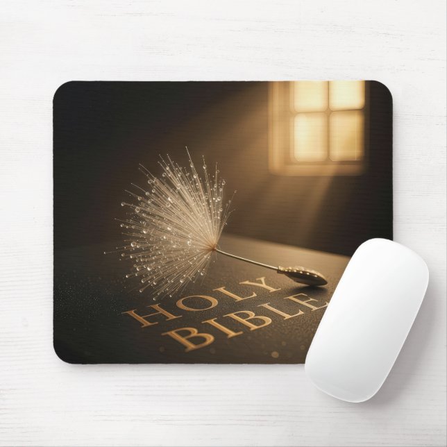 Löwenzahnkeimling auf einer Bibel mit Wassertropfe Mousepad (Mit Mouse)