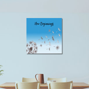 Löwenzahnsamen fliegen in den Himmel Neue Anfänge Poster