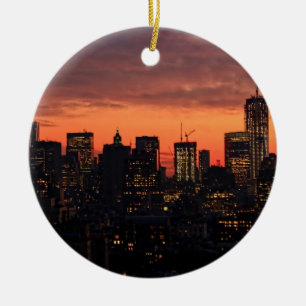 Lower Manhattan Skyline bei Dämmerung, rosa Himmel Keramikornament