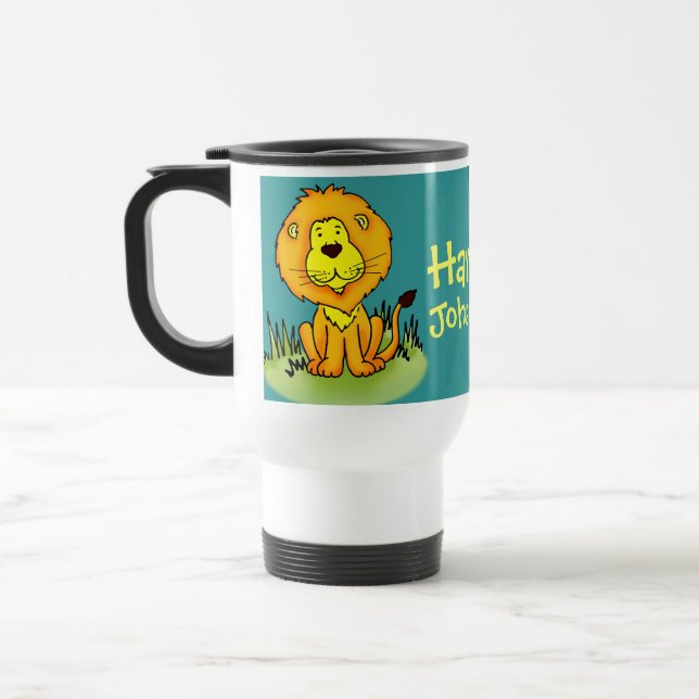 Löwereise "Ihres Namens" Kinder/Verein-Tasse Reisebecher (Links)
