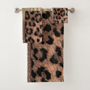 Löwin Safari Chic Dschungel Gold Modern Glanz Badhandtuch Set