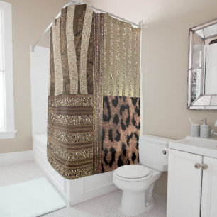Löwin Safari Chic Dschungel Gold Modern Glanz Duschvorhang