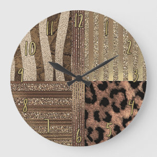 Löwin Safari Chic Dschungel Gold Modern Glanz Große Wanduhr
