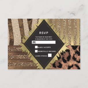 Löwin Safari Dschungel Glamour Moderne Hochzeit RS RSVP Karte