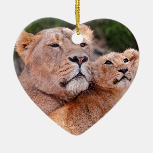 Löwin-und Löwe-CUB-Erholung vor der Jagd Keramikornament (Vorne)