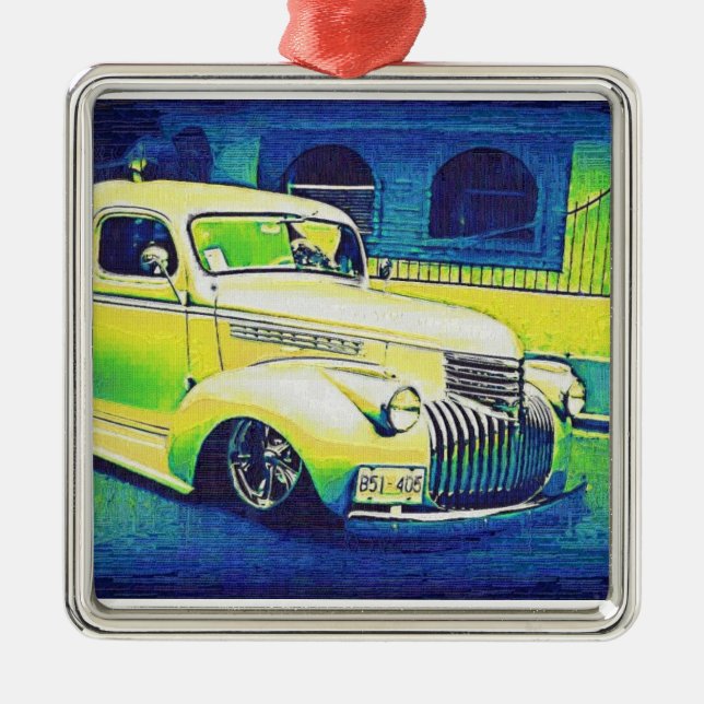 Lowrider-Vintages Automobil Silbernes Ornament (Vorne)