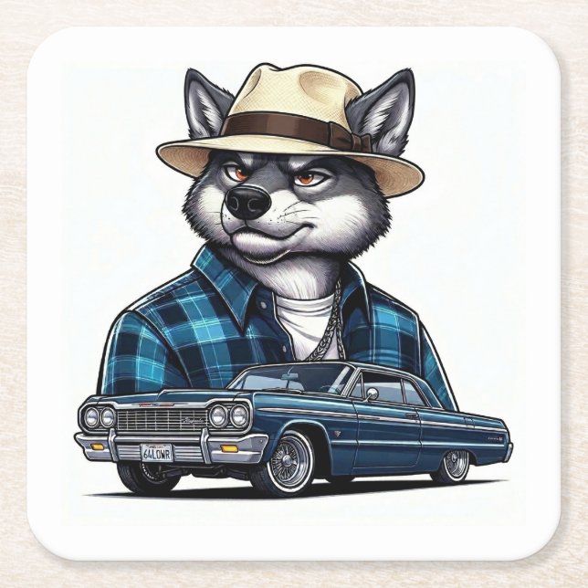 Lowrider Wolf Rechteckiger Pappuntersetzer (Vorderseite)