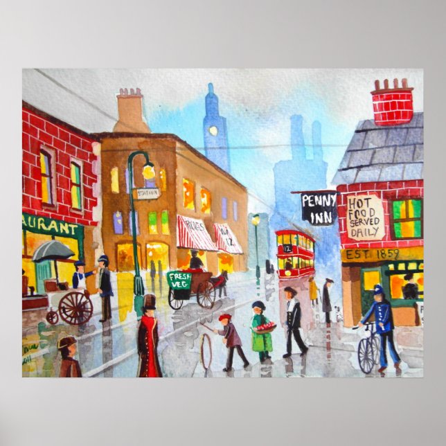 Lowry inspirierte Straßenbahnhaltestelle Poster (Vorne)