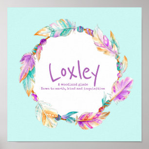 Loxley Feather Perlen Kranz Name bedeutet Plakat