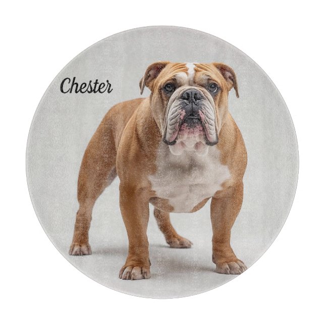 Loyal Bulldog Personalized Round Glass Cutting Boa Schneidebrett (Vorderseite)
