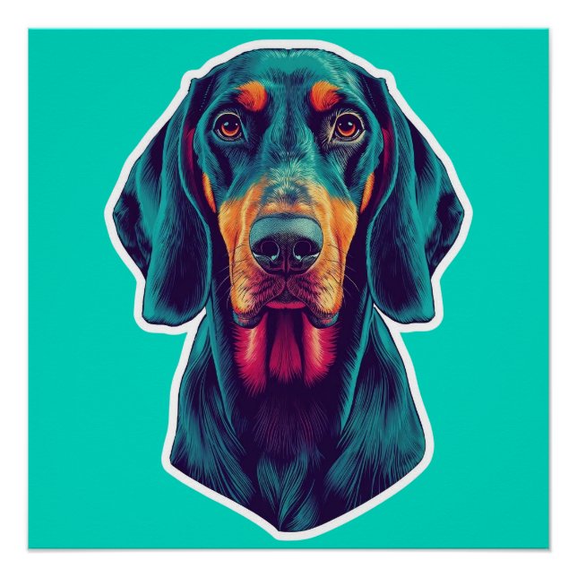 Loyal Glow – Vibrant Bluetick Coonhound Pop Art Poster (Vorderseite)