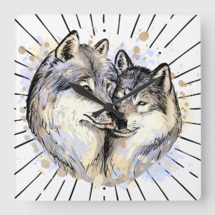 Loyalität und Liebe in freier Wildbahn (Wolf-Liebe Quadratische Wanduhr