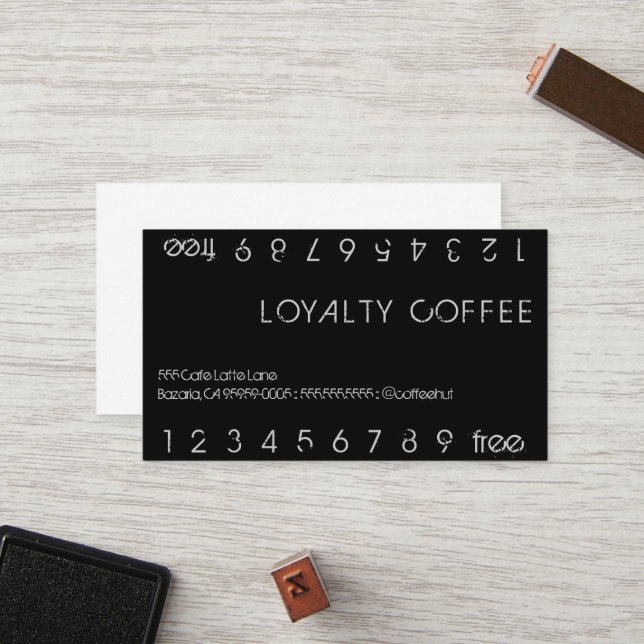 Loyalitäts-Kaffee-Doppellochungs-Karte Treuekarte (Vorderseite/Rückseite Beispiel)