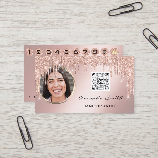 Loyalitätskarte 10 Punch Crown Silver QR Logo Foto Visitenkarte (Vorderseite/Rückseite Beispiel)