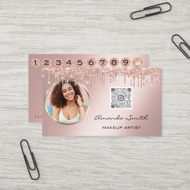 Loyalitätskarte 10 Punch Rose QR Logo Foto Visitenkarte (Vorderseite/Rückseite Beispiel)