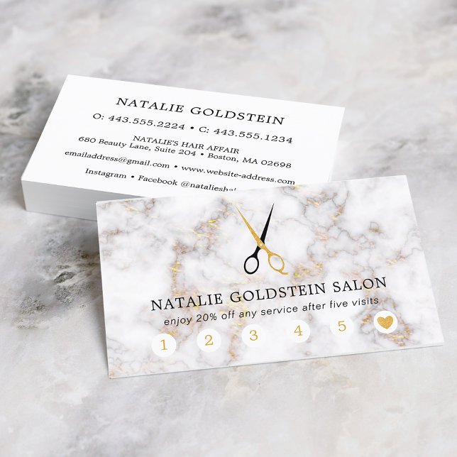 Loyalitätskarte für den Marmorschwarz- und Goldsch Visitenkarte (Marble Black and Gold Scissors Salon Loyalty Card)
